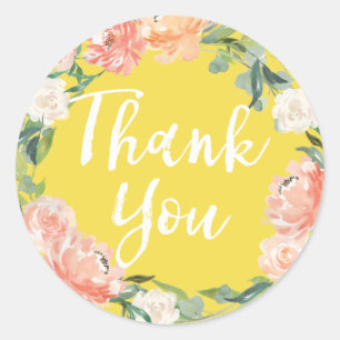 Sticker Rond Remerciement jaune floral aquarelle Blush de print