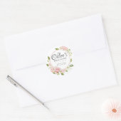 Sticker Rond Remerciement Mariage Floral Rose Fushia (Enveloppe)
