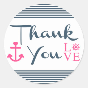 Sticker Rond Remerciement nautique Bandes bleues Ancre Amour