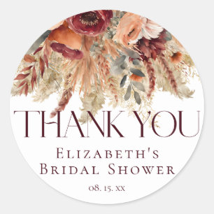 Sticker Rond Remerciement Pampas Fleurs dorées en Terracotta de