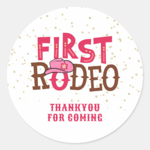 Sticker Rond Remerciement pour 1er anniversaire de Cowgirl Pink