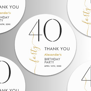 Sticker Rond Remerciement pour 40e anniversaire en noir et or