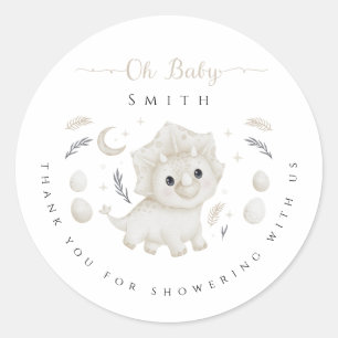 Sticker Rond Remerciement pour Baby Shower Bébé Dinosaure Boho
