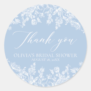Sticker Rond Remerciement pour Baby Shower Bleu Poussiéreux Aqu