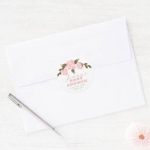 Sticker Rond Remerciement pour Baby Shower Bohème Fille Rose Pâ