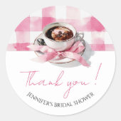 Sticker Rond Remerciement pour Baby Shower Coffee Pink Bow (Devant)