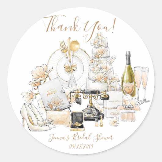 Sticker Rond Remerciement pour Baby Shower de Mariage en Or (Devant)