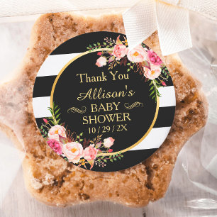 Sticker Rond Remerciement pour Baby Shower Décor Floral Vintage