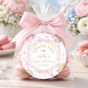 Sticker Rond Remerciement pour Baby Shower Fille Arc-en-Ciel Ru