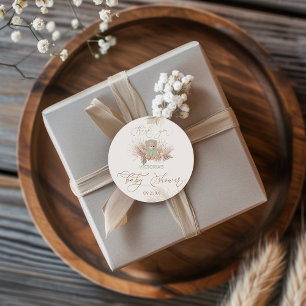 Sticker Rond Remerciement pour Baby Shower Fleurs Ours Vert