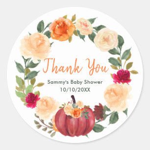 Sticker Rond Remerciement pour Baby Shower Floral automne citro