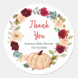 Sticker Rond Remerciement pour Baby Shower Floral Peach Pumpkin