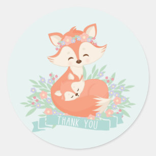 Sticker Rond Remerciement pour Baby Shower Garçon Bleu Renard M