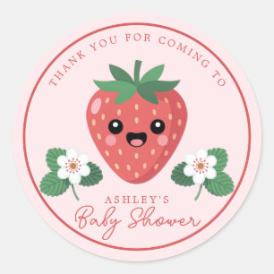Sticker Rond Remerciement pour Baby Shower Kawai Strawberry