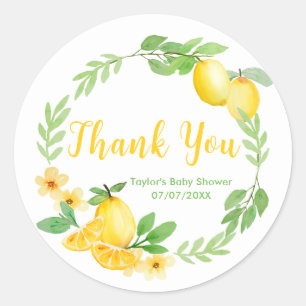 Sticker Rond Remerciement pour Baby Shower Lemons et Verdure