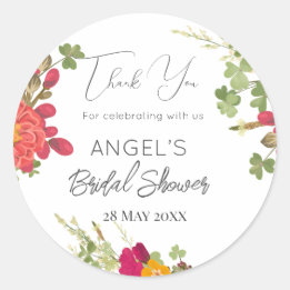 Sticker Rond Remerciement pour Baby Shower Mariage Floral de l'