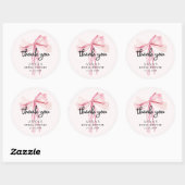 Sticker Rond Remerciement pour Baby Shower Mariée Ruban Rose (Feuille)