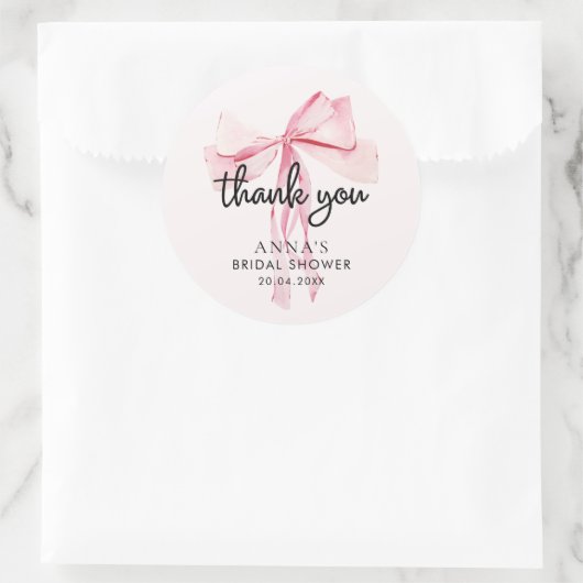 Sticker Rond Remerciement pour Baby Shower Mariée Ruban Rose (Sac)