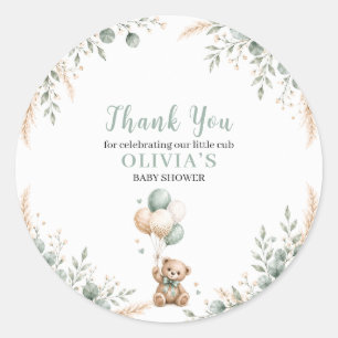 Sticker Rond Remerciement pour Baby Shower Ours en Peluche