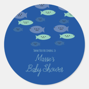Sticker Rond Remerciement pour Baby Shower Poisson Nageant Aqua