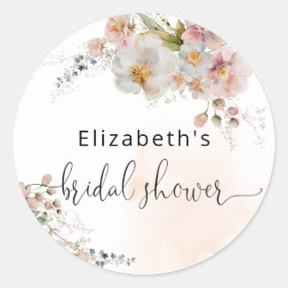 Sticker Rond Remerciement pour Baby Shower Rose Pâle Floral