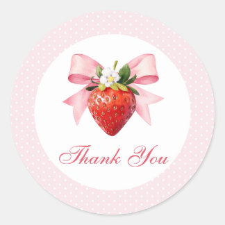 Sticker Rond Remerciement pour Baby Shower Strawberry Pink Coqu