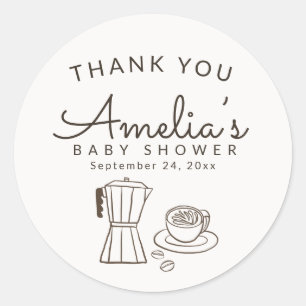 Sticker Rond Remerciement pour Baby Shower sur le thème du café