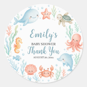 Sticker Rond Remerciement pour Baby Shower Under the Sea