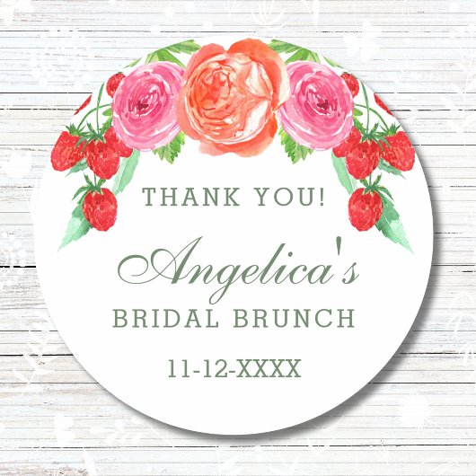Sticker Rond Remerciement pour Brunch de Mariage Rose Fardé Pêc