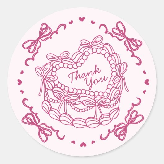 Sticker Rond Remerciement pour le gâteau Coquette Rétro Cœur Ru (Devant)