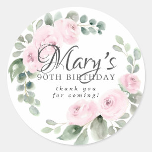 Sticker Rond Remerciement pour les 90 ans Eucalyptus Fleurs Ros