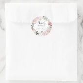 Sticker Rond Remerciement pour une Baby Shower Floral Rose Poud (Sac)