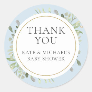 Sticker Rond Remerciement pour une Baby Shower Garçon Bleu Elég