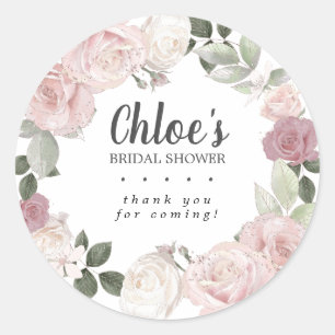 Sticker Rond Remerciement pour une Fête de Mariée Florale Rose 