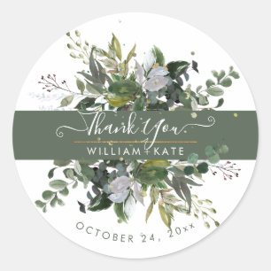 Sticker Rond Remerciement Rustique Feuillage Eucalyptus Blue Gu
