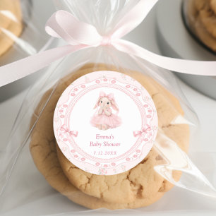 Sticker Rond Remerciements Baby Shower Little Bunny Rose