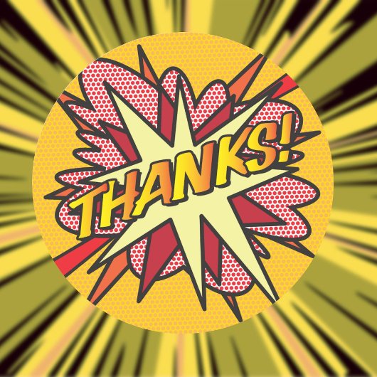 Sticker Rond REMERCIEMENTS Bande dessinée moderne amusante Merc