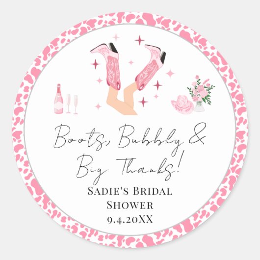 Sticker Rond Remerciements Bottes de Cowboy & Bridal Shower à B (Devant)
