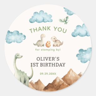 Sticker Rond Remerciements d'anniversaire pour enfants dinosaur