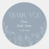 Sticker Rond Remerciements de Baby Shower de mariage floral ble (Devant)