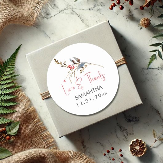 Sticker Rond Remerciements de Fête de Mariage à l'Aquarelle Rus