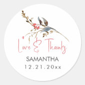 Sticker Rond Remerciements de Fête de Mariage à l'Aquarelle Rus (Devant)