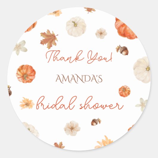 Sticker Rond Remerciements de Fête de Mariage d'Automne Citroui (Devant)
