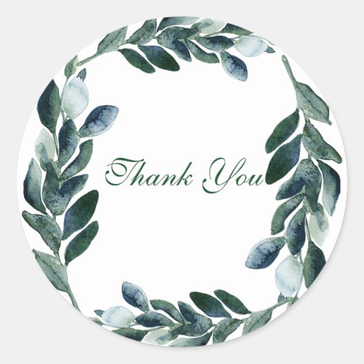 Sticker Rond Remerciements de feuilles d'aquarelle verte botani (Devant)