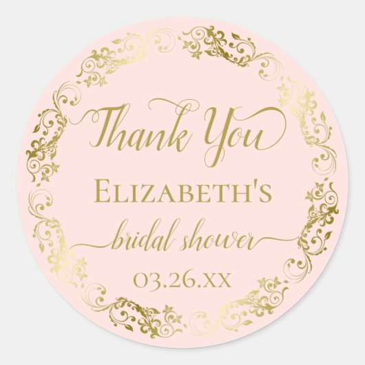 Sticker Rond Remerciements de Fiançailles Rose Pâle avec Broder (Devant)