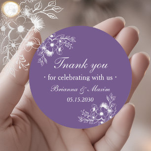 Sticker Rond Remerciements de mariage à fleurs violettes