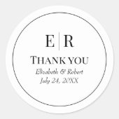 Sticker Rond Remerciements de mariage à monogramme noir et blan (Devant)