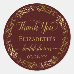Sticker Rond Remerciements de Mariage Auburn Brun et Or