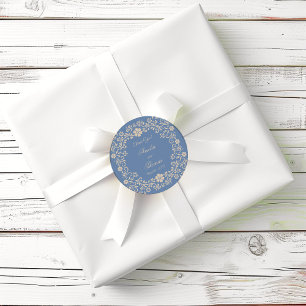 Sticker Rond Remerciements de mariage bleu Talavera