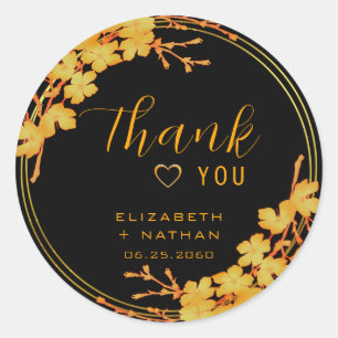 Sticker Rond Remerciements de mariage Classique Noir & Or